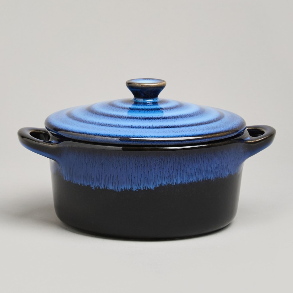 Фото Горшочек для запекания reactive blue 18,5*14,5*6,5/10см 600 мл Agness (780-132) - интернет-магазин МегаТерем в Москве