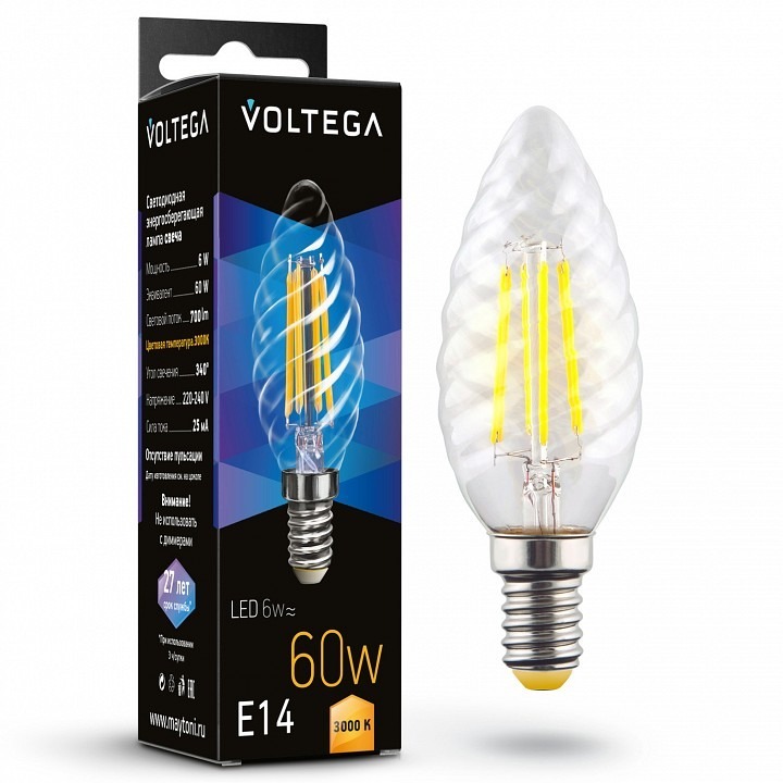 Фото Лампа светодиодная Voltega Candle corn 6W E14 6Вт 3000K 7211 VLG_7211 - интернет-магазин МегаТерем в Москве