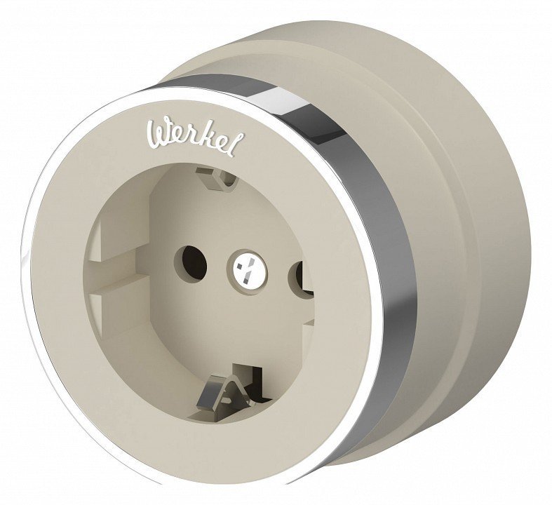 Фото Розетка с заземлением Werkel Vintage (слоновая кость матовый/хром) W5871055 WRK_a055930 - интернет-магазин МегаТерем в Москве