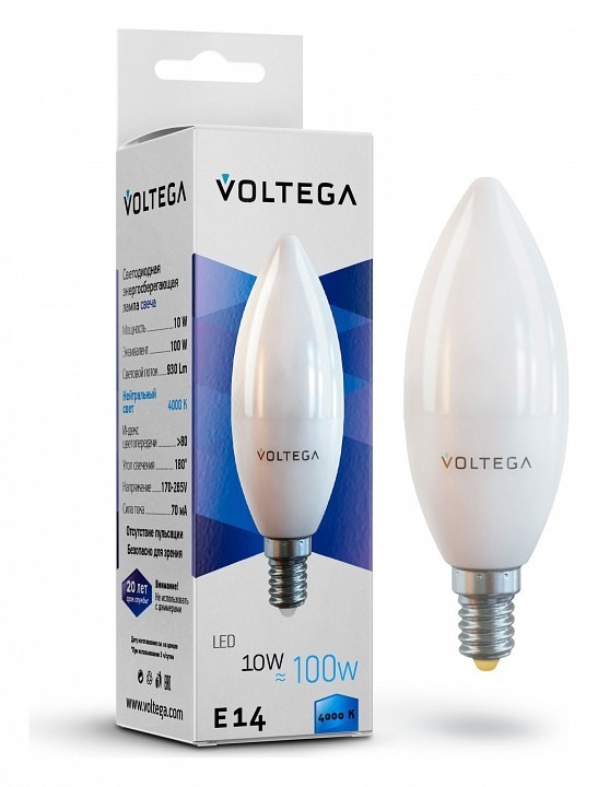 Фото Лампа светодиодная Voltega Candle 10W E14 10Вт 4000K 7065 VLG_7065 - интернет-магазин МегаТерем в Москве
