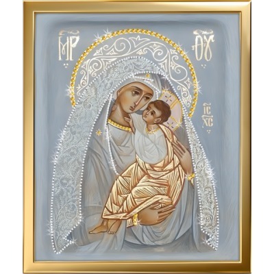 Икона Пресвятой Богородицы Умиление «Небесная тишина» с кристаллами Swarovski (2398)