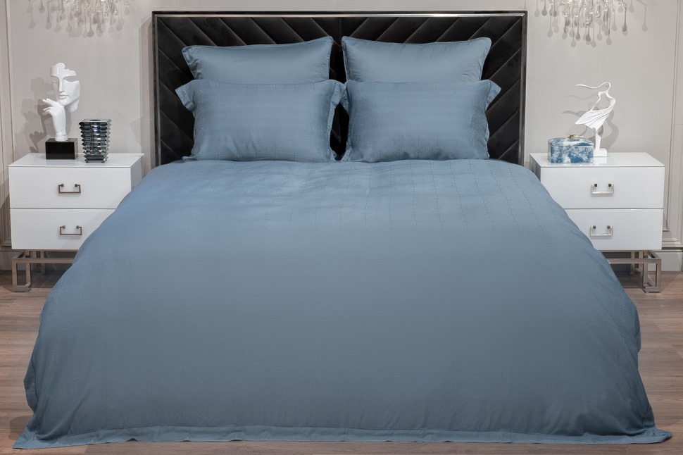 Фото Комплект постельного белья Муар, бамбук,сине-зеленый, Двуспальный евро (200*220) (TT-00014569) - интернет-магазин МегаТерем в Москве