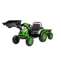 Детский электромобиль трактор с ковшом и прицепом (зеленый, 2WD, EVA) (HL389-LUX-GREEN-TRAILER)