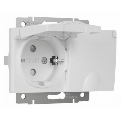 Розетка двойная влагозащищенная с заземлением и со шторками с крышкой Werkel белый W1172201 WRK_a057276