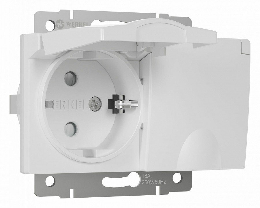 Фото Розетка двойная влагозащищенная с заземлением и со шторками с крышкой Werkel белый W1172201 WRK_a057276 - интернет-магазин МегаТерем в Москве