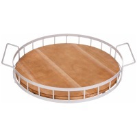 Поднос из дерева с металлическими ручками  40*35*7см цвет бежевый Agness (917-133)