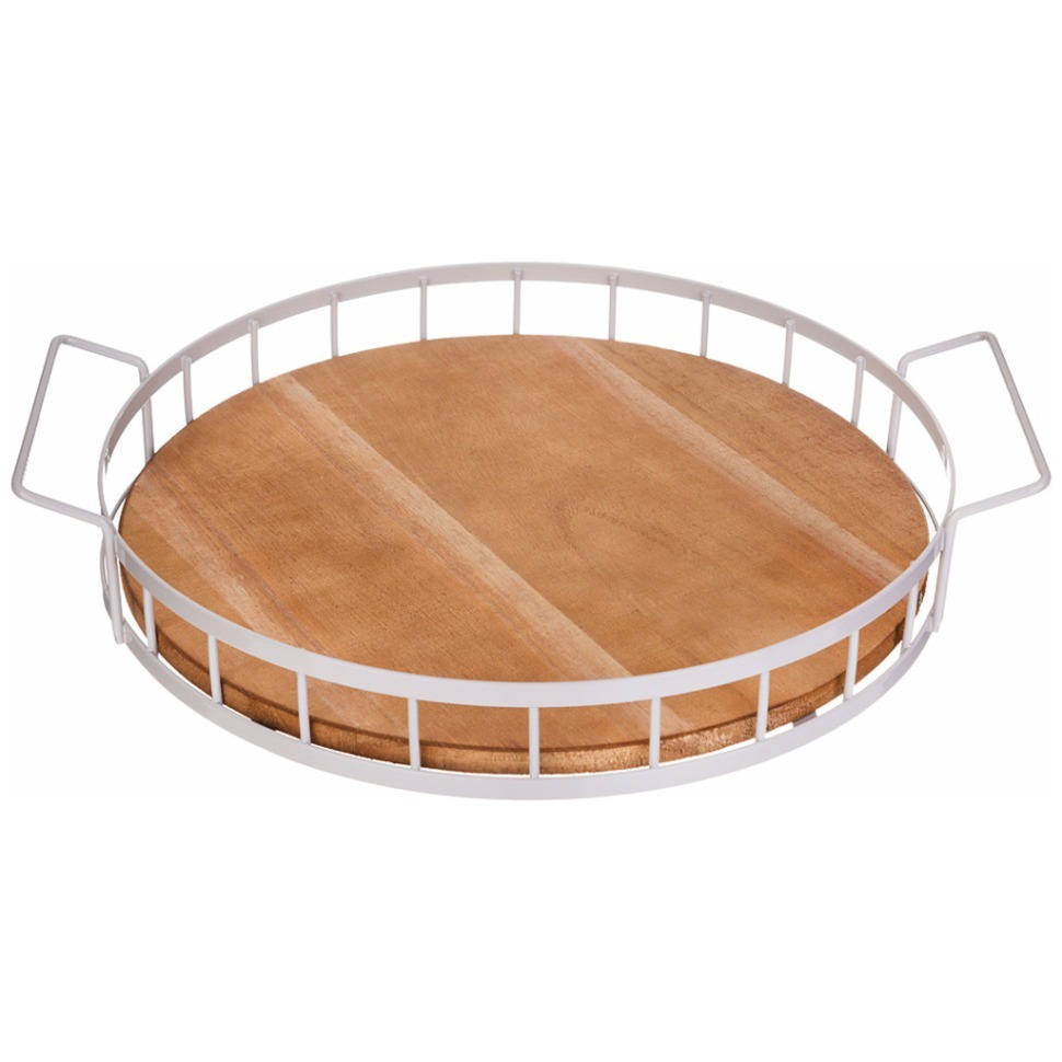 Фото Поднос из дерева с металлическими ручками  40*35*7см цвет бежевый Agness (917-133) - интернет-магазин МегаТерем в Москве