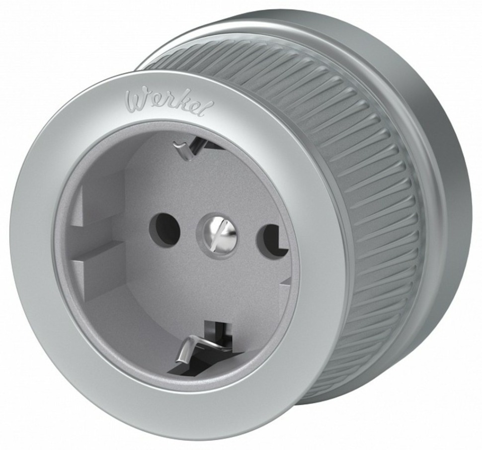 Фото Розетка с заземлением Werkel Ретро (матовый хром) WL19-10-01 WRK_a044922 - интернет-магазин МегаТерем в Москве