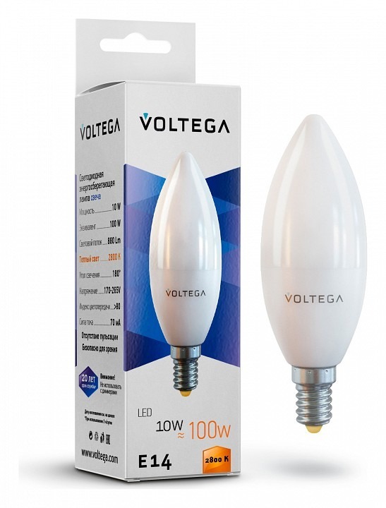 Фото Лампа светодиодная Voltega Candle 10W E14 10Вт 2800K 7064 VLG_7064 - интернет-магазин МегаТерем в Москве