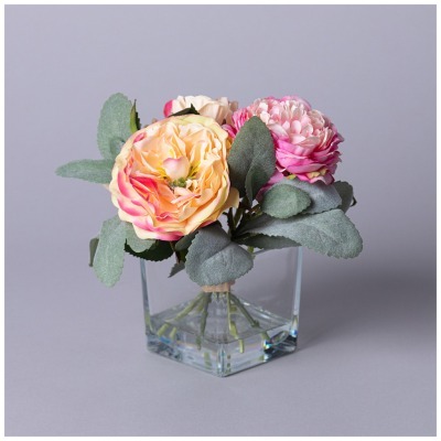 Букет искусственных цветов в квадратной вазе высота= 18см Lefard (287-555)