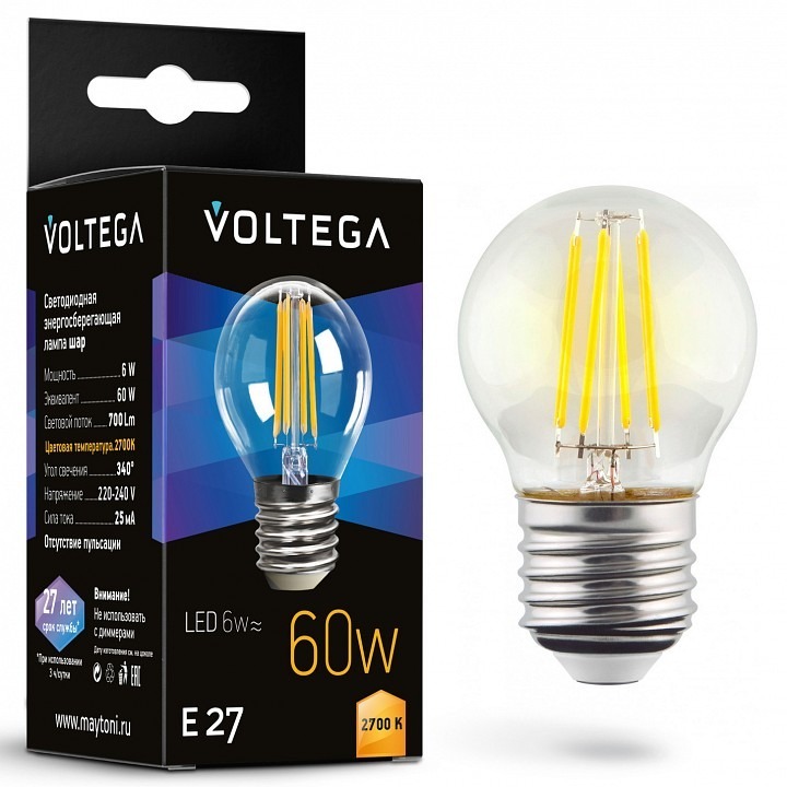Фото Лампа светодиодная Voltega Globe E27 6W E27 6Вт 2700K 7214 VLG_7214 - интернет-магазин МегаТерем в Москве