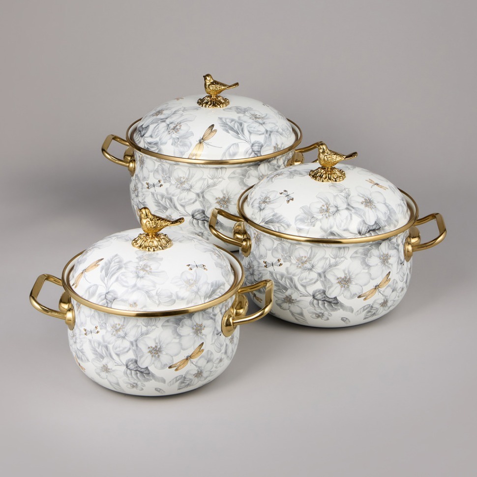 Фото Набор кастрюль agness эмалированных серия яблоневый сад, 6пр. 2,1л, 2,8л и 3,8л (950-606)  - интернет-магазин МегаТерем в Москве