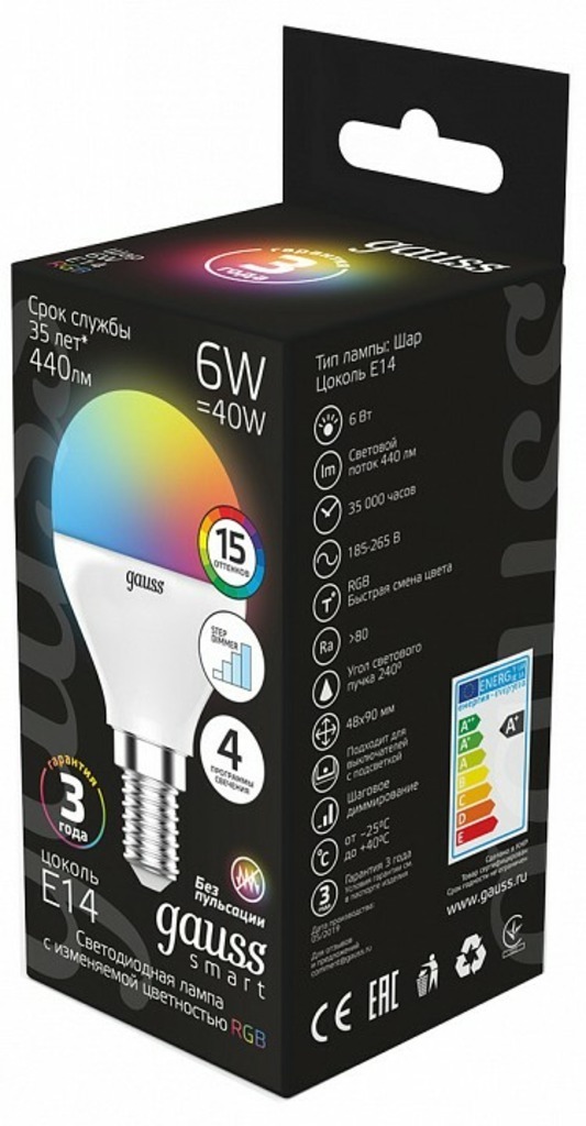 Фото Лампа светодиодная Gauss 406 E14 6Вт 3000-6500K 105101406 GA_105101406 - интернет-магазин МегаТерем в Москве