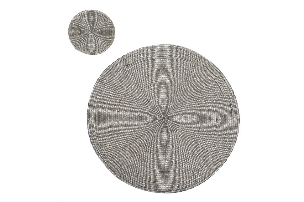 Фото Набор сервировочных салфеток,бисер,серебро d35см(2шт)+10см(2шт) (TT-00012857) - интернет-магазин МегаТерем в Москве