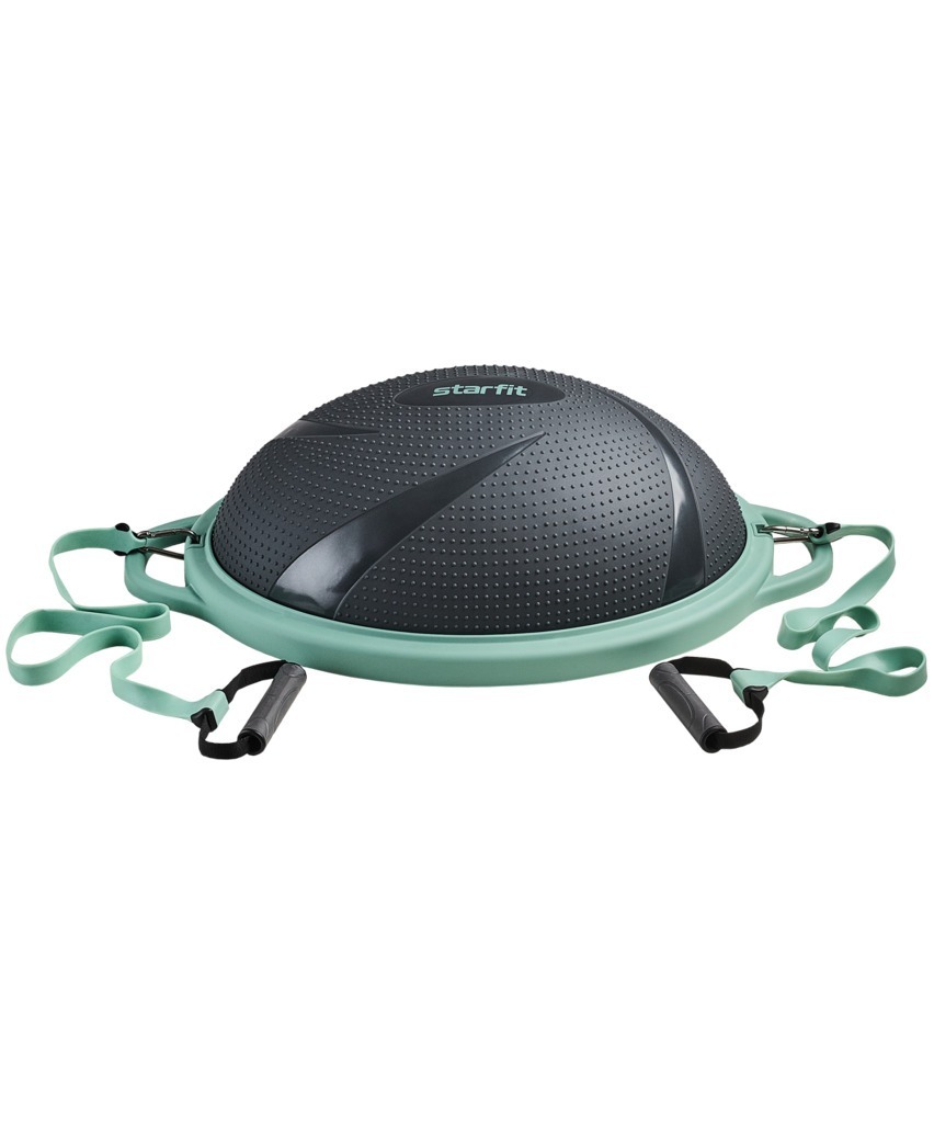 Фото БЕЗ УПАКОВКИ Полусфера BOSU STARFIT GB-503 с эспандерами, с насосом, серый/зеленый (2115148) - интернет-магазин МегаТерем в Москве