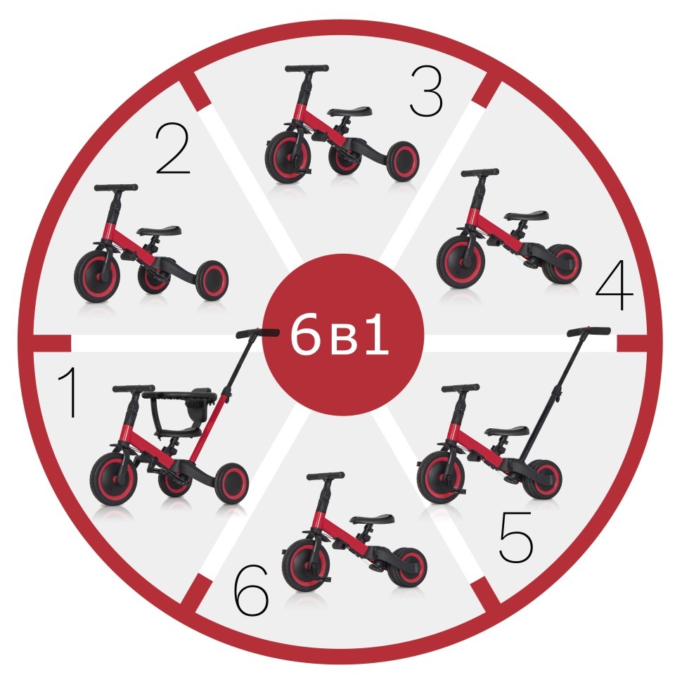 Фото Детский беговел-велосипед 6в1 с родительской ручкой, красный (TR008-RED) - интернет-магазин МегаТерем в Москве