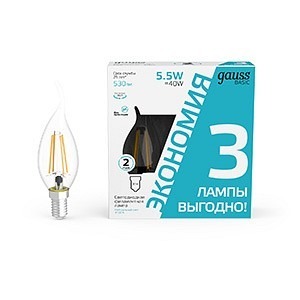 Фото Набор ламп светодиодных Gauss Basic Filament E14 5.5Вт 4100K 1041126T GA_1041126T - интернет-магазин МегаТерем в Москве