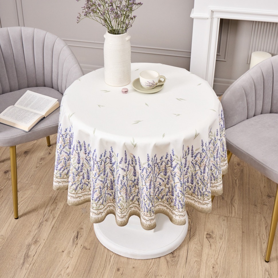 Фото Скатерть круглая душа прованса 150 см , 100% хлопок, белый, твил, пропитка Lefard (850-735-27) - интернет-магазин МегаТерем в Москве