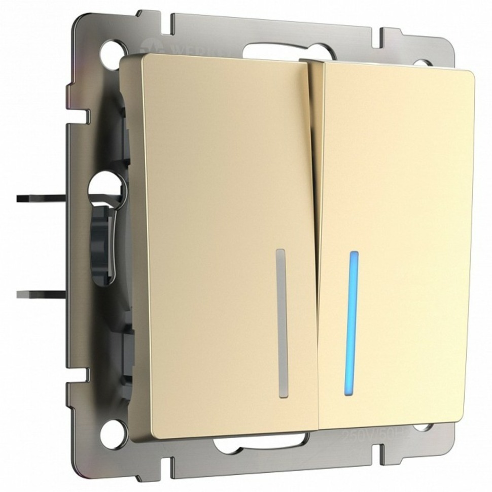 Фото Выключатель двухклавишный с подсветкой без рамки Werkel шампань W1120111 WRK_a050859 - интернет-магазин МегаТерем в Москве