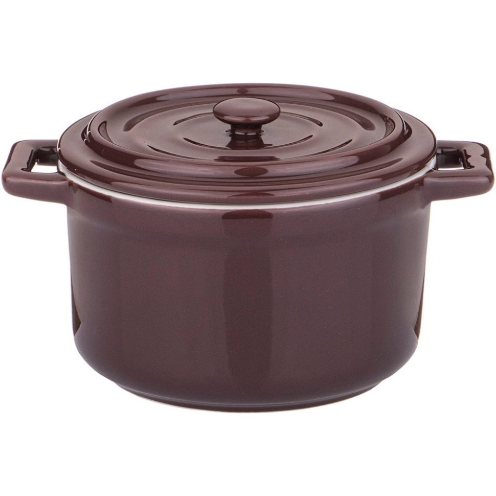 Фото Кокотница с крышкой agness 15,4*11,9*8,1 см 460 мл коричневая Agness (189-303) - интернет-магазин МегаТерем в Москве