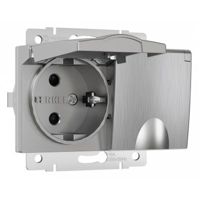 Розетка двойная влагозащищенная с заземлением и со шторками, без рамки с крышкой Werkel серебряный рифленый W1172209 WRK_a057288