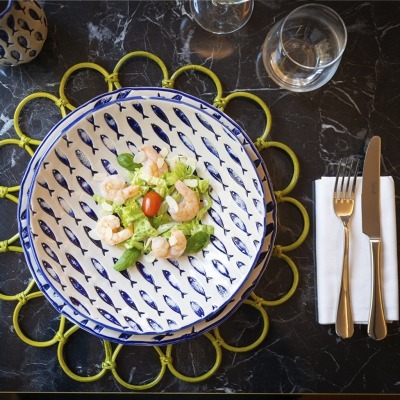 Тарелка LTHA034BB004260, 26 см, каменная керамика, beige, blue, LE COQ