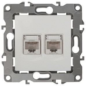 Фото Розетка двойная Ethernet RJ-45 без рамки Эра Эра 12 12-3108-01 ER_B0014729 - интернет-магазин МегаТерем в Москве