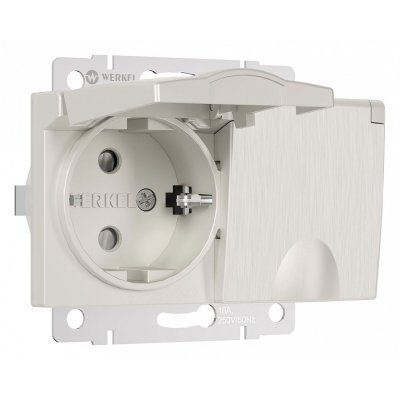 Розетка двойная влагозащищенная с заземлением и со шторками, без рамки с крышкой Werkel перламутровый рифленый W1172213 WRK_a057289