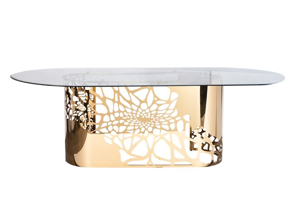 Фото Стол обеденный стекло прозр/золото 240*110*74,5см (TT-00008765) - интернет-магазин МегаТерем в Москве