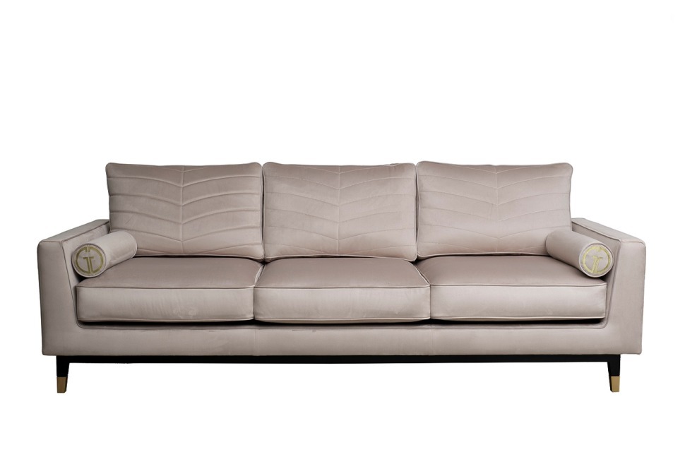 Фото Диван Madrid Memory с кантом трехм. без мех.,велюр бежевый Colt021+Colt030 (TT-00015136) - интернет-магазин МегаТерем в Москве