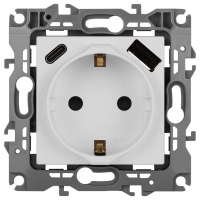 Розетка с заземлением и со шторкой и 2хUSB, без рамки Эра Эра 12 12-4108-01М ER_B0067711