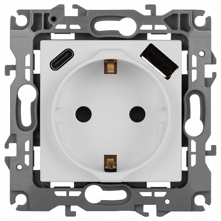 Фото Розетка с заземлением и со шторкой и 2хUSB, без рамки Эра Эра 12 12-4108-01М ER_B0067711 - интернет-магазин МегаТерем в Москве