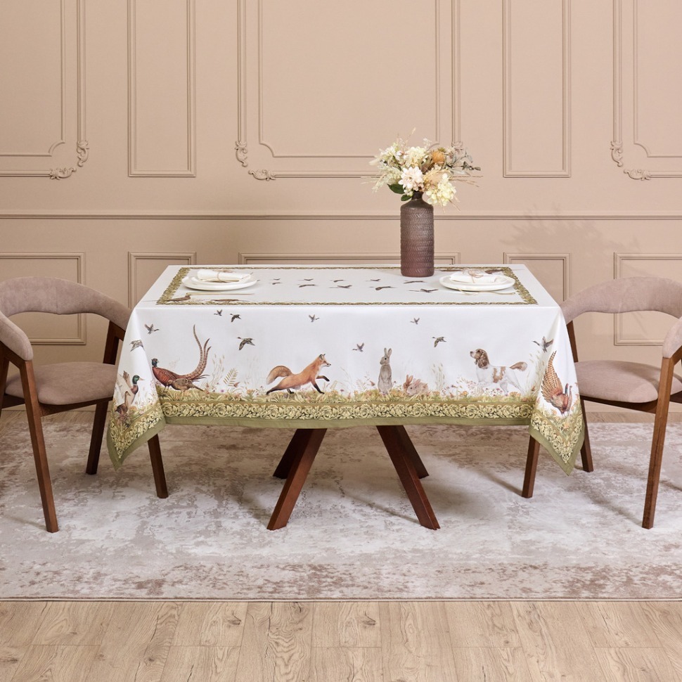 Фото Скатерть охота 160х220см ,100% хлопок, твил, пропитка Lefard (850-751-21) - интернет-магазин МегаТерем в Москве