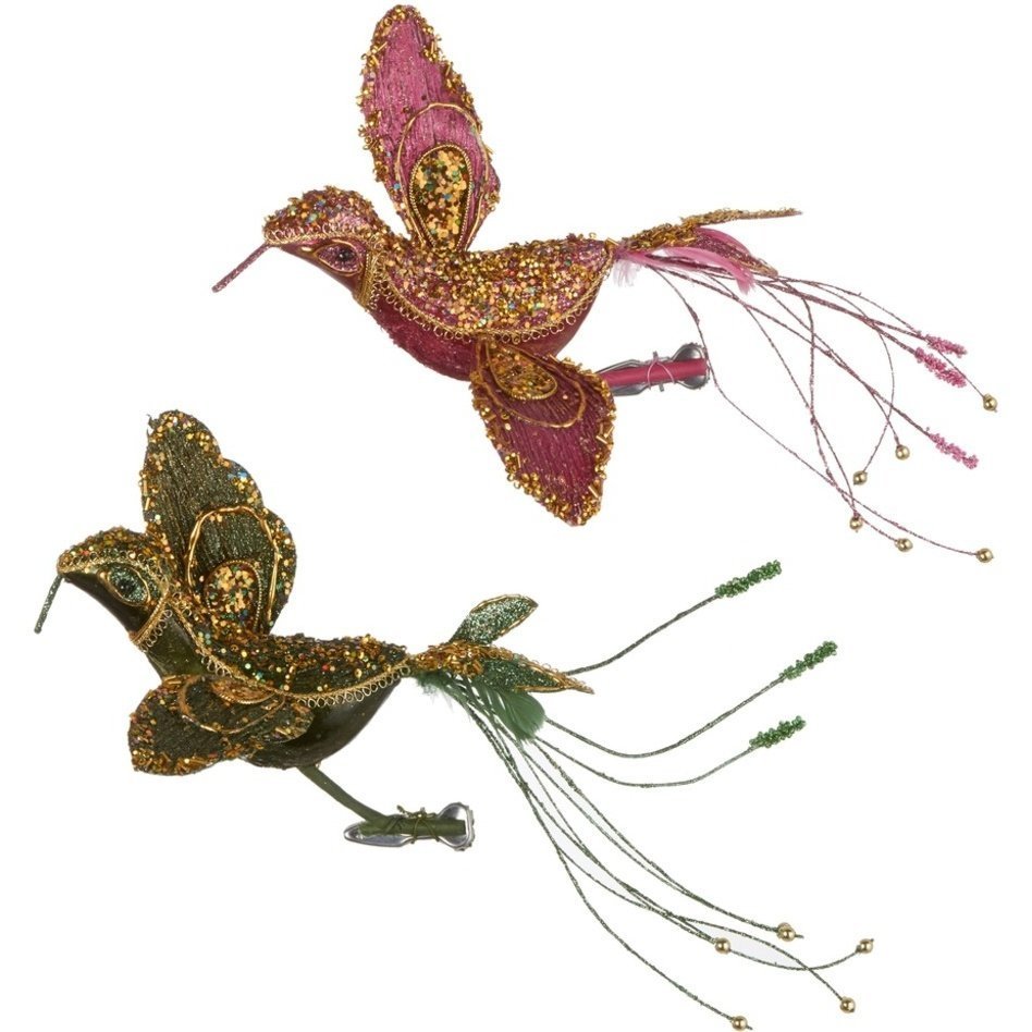 Фото Декор птица зеленая/розовая в ассорт. 2 вида 21*36см клипса (83600)  - интернет-магазин МегаТерем в Москве