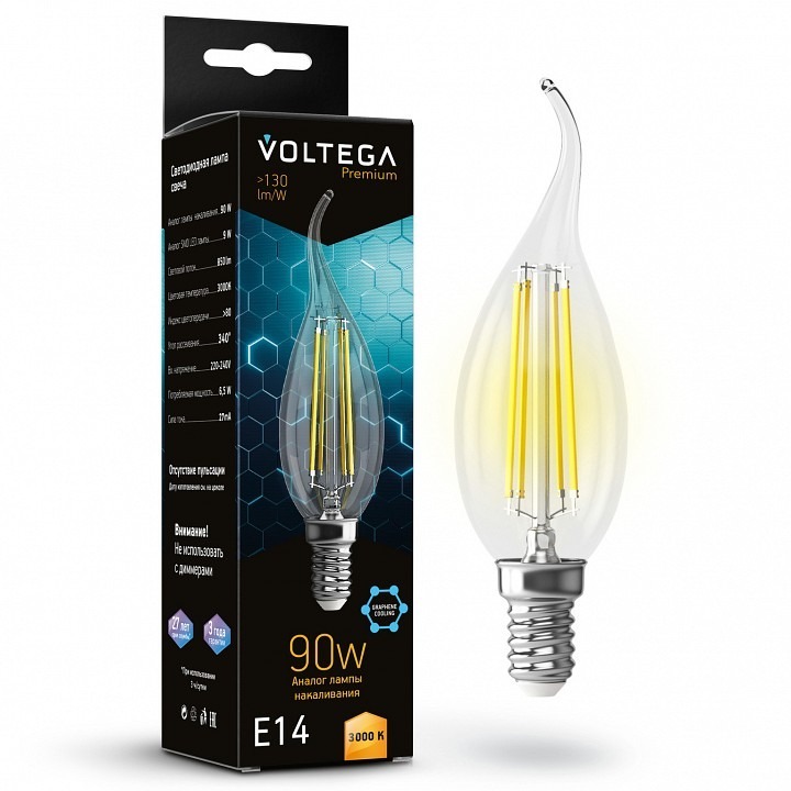 Фото Лампа светодиодная Voltega Candle wind 9W Graphene E14 6Вт 3000K 7220 VLG_7220 - интернет-магазин МегаТерем в Москве