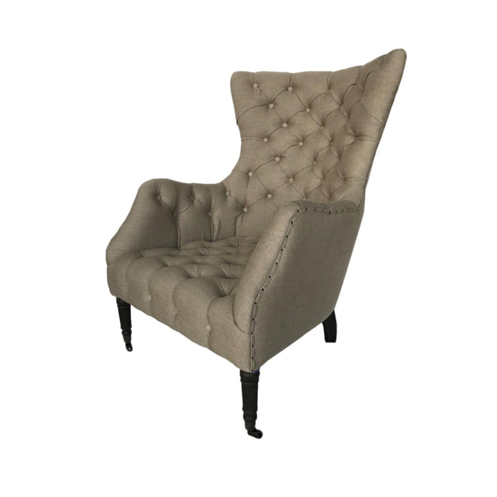 Фото Кресло CH-12BF, каркас дуб, обивка лен, grey, ROOMERS FURNITURE - интернет-магазин МегаТерем в Москве