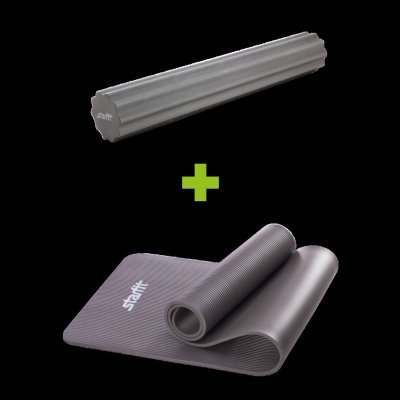 Комплект FA-105 из коврика для йоги NBR, 183x58x1,0 см, серый и ролика массажного 15х90 cм, серый (392335)