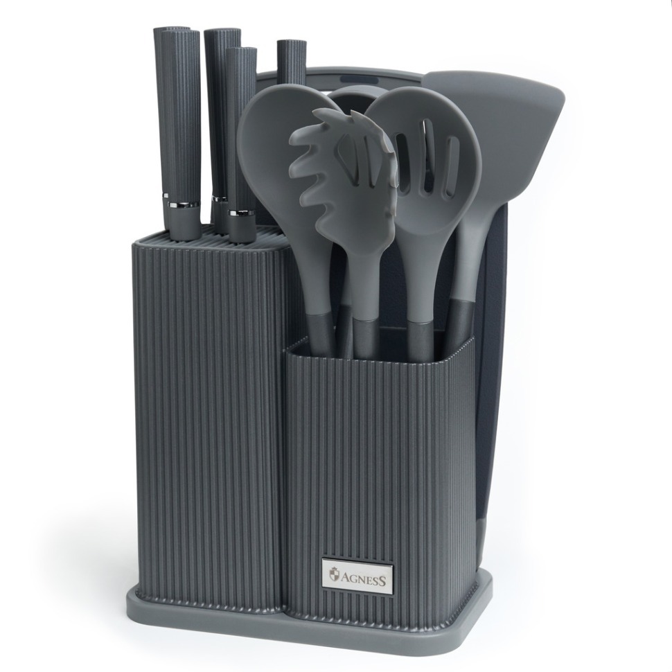 Фото Набор agness из 12пр: 5 ножей,доска,подставка,половник,ложка,лопатка,шумовка,ложка для спагетти (671-214)  - интернет-магазин МегаТерем в Москве