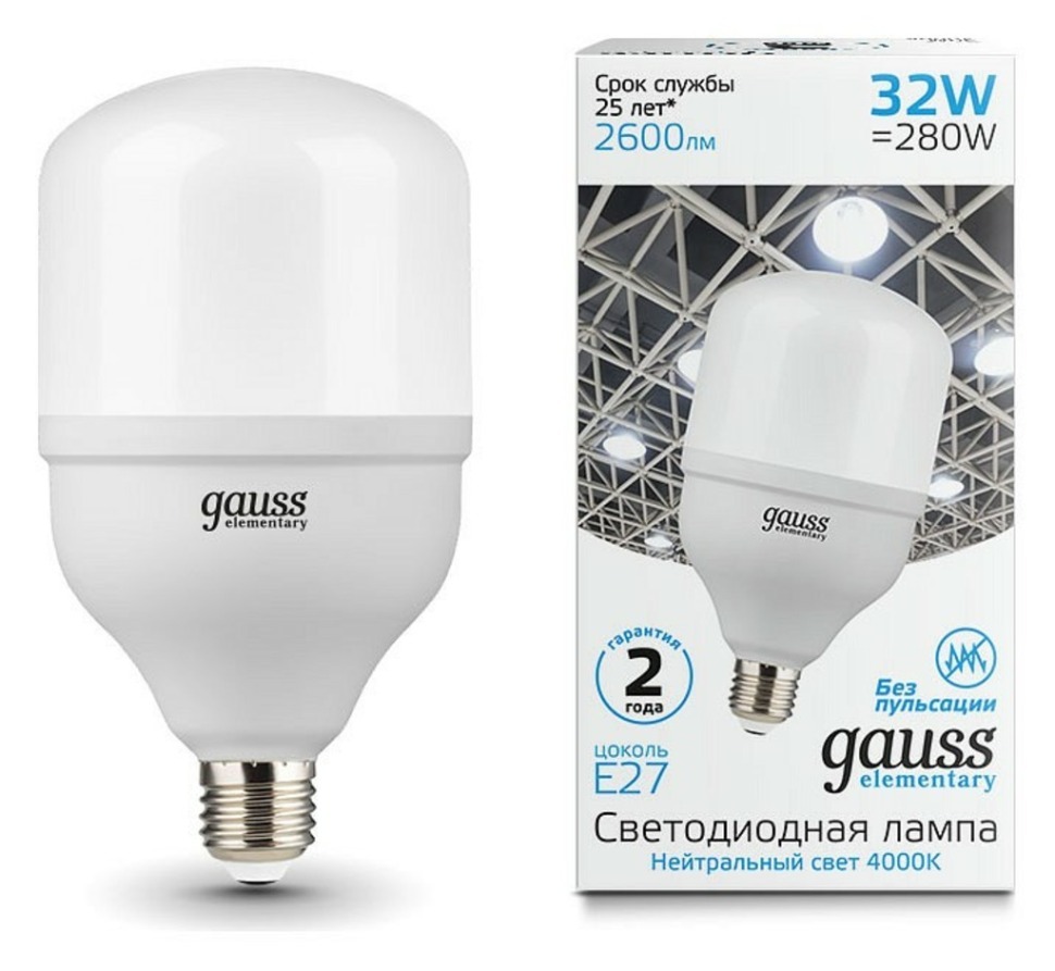 Фото Лампа светодиодная Gauss Elementary LED T100 E27 32Вт 4000K 63223 GA_63223 - интернет-магазин МегаТерем в Москве