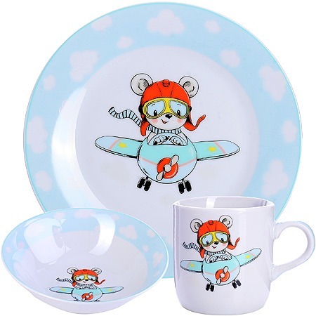 Фото Детский набор посуды Мишка Пилот LORAINE (31430) - интернет-магазин МегаТерем в Москве