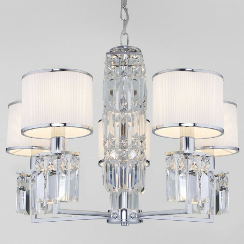 Фото Подвесная люстра Eurosvet Zaffiro 10099/5 хром/прозрачный хрусталь Strotskis (новый абажур) EV_a056961 - интернет-магазин МегаТерем в Москве