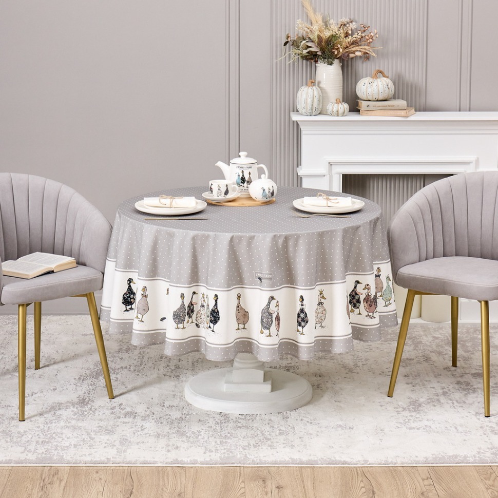 Фото Скатерть круглая family farm 190 см , серый ,100% хлопок , твил, пропитка Lefard (850-750-22) - интернет-магазин МегаТерем в Москве