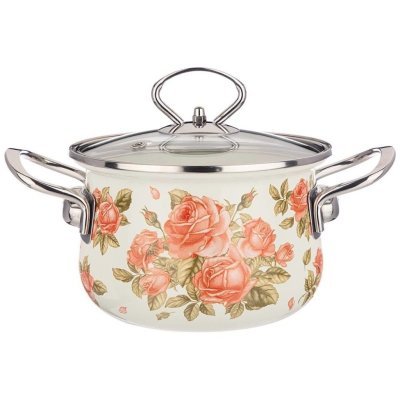 Кастрюля agness эмалированная со стекл. крышкой, серия "корейская роза"1.5 л, 16*10 см (915-135) 