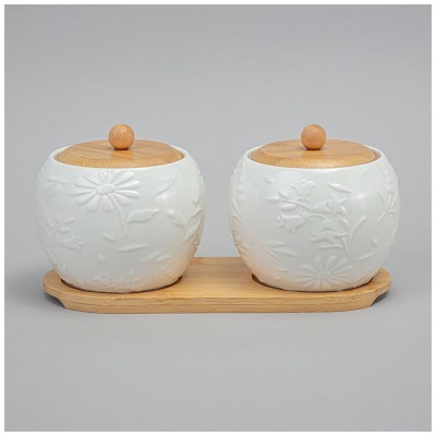 Набор банок lefard "flowers story" с дер. крышкой на дер. подставке 2 шт. 12*11 см 550 мл (474-247) 