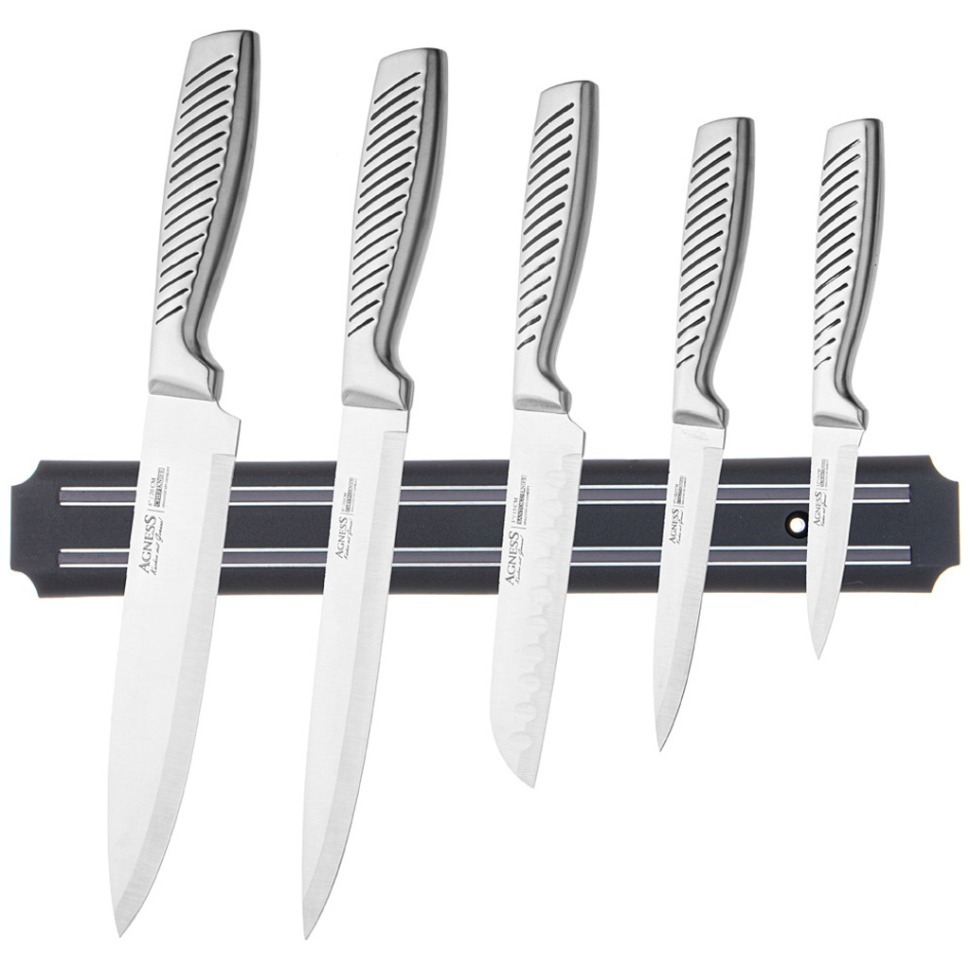 Фото Набор ножей agness 6 пр.с магнитным держателем и ручкой из нерж.стали (911-766)  - интернет-магазин МегаТерем в Москве