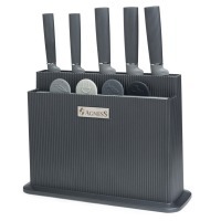 Набор agness из 10пр: 5 ножей, 4 доски и подставка, цвет: черно-серый (671-215) 