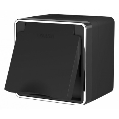 Розетка влагозащищенная с заземлением и со шторками с крышкой Werkel Gallant (черный/хром) W5071235 WRK_a050970