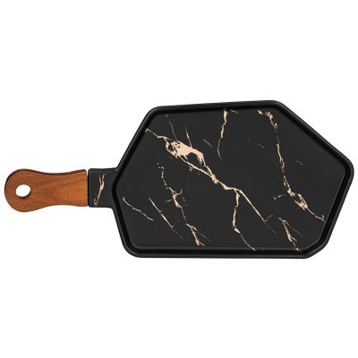 Менажница с деревянной ручкой коллекция "золотой мрамор" цвет:black  35*16 см Lefard (412-199)