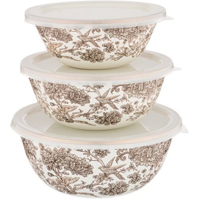 Набор мисок agness эмалирован. с пластик.крышками, серия royal garden 6пр. 14/16/18см, 0,6/0,9/1,3л (950-097) 