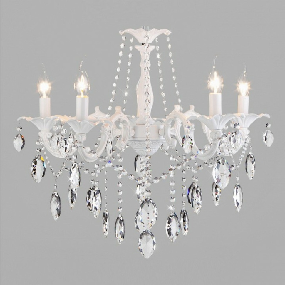 Фото Подвесная люстра Eurosvet Veletta 10108/5 белый/прозрачный хрусталь Strotskis EV_a045451 - интернет-магазин МегаТерем в Москве